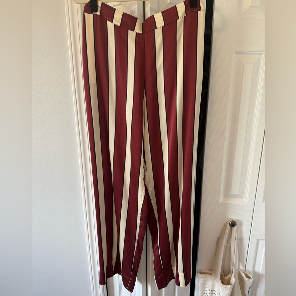 100% SILK ASCENO Burgundy and White Striped Pants